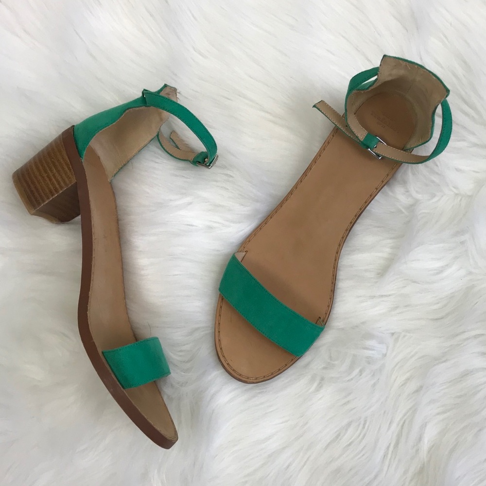 Zara Teal Ankle Block Heel Sandals